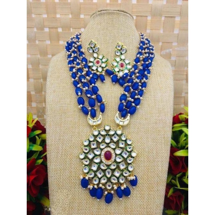 New Fashion Long Polki Necklace – Pearl Necklace – Kundan Necklace Set W/earrings – Indian Wedding Bridal Jewelry Kundan Meena, Diwali Sale | Save 33% - Rajasthan Living 6