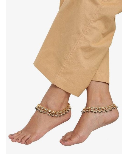 Handmade Golden Ethnic Kundan Studded Alloy Anklet High Quality Gold Tone Plated Floral Design Traditional Kundan Adjustable Link Anklet | Save 33% - Rajasthan Living