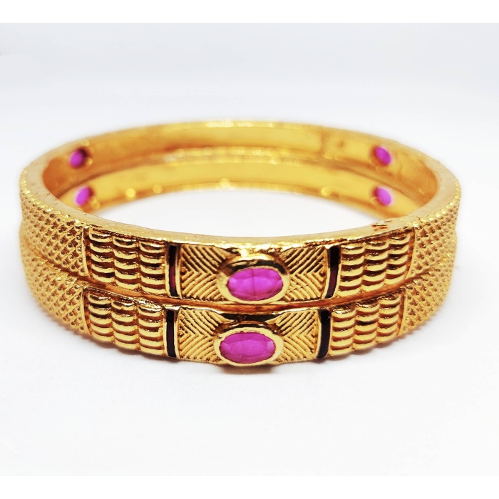 Beautiful Hand Handmade Gold Colour Ruby Stone Designer Bangles, Indian Bangle, Flower Bangle, Wedding Bangle, Indian Jewellery, 2 Pices Set | Save 33% - Rajasthan Living 6