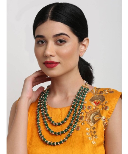 New Three Line Green Emerald Touch Long Necklace, Indian Jewellery, Emerald Jewellery, Indian Necklace, Multi Stand Necklace, New Year Sale | Save 33% - Rajasthan Living 3
