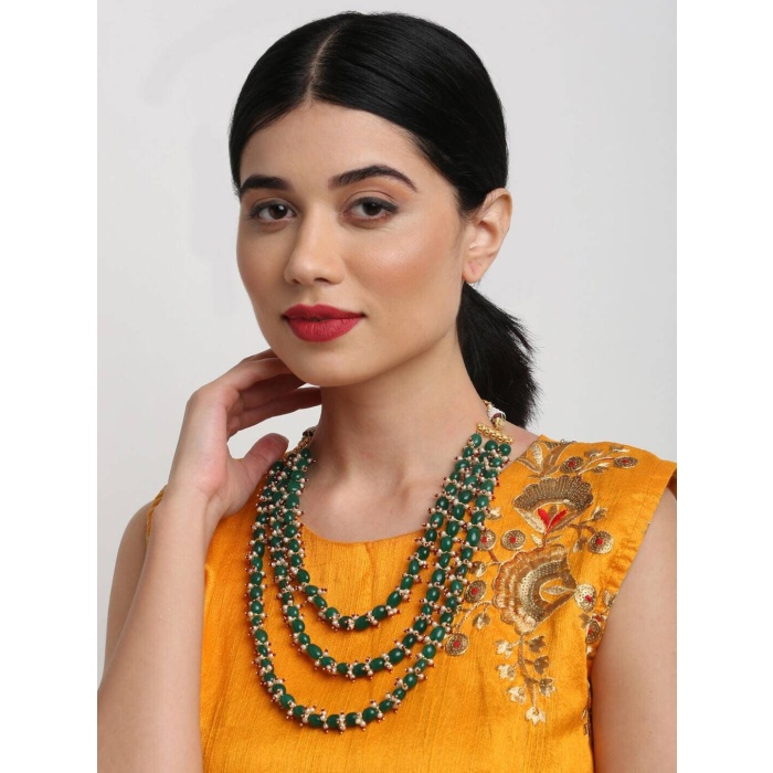 New Three Line Green Emerald Touch Long Necklace, Indian Jewellery, Emerald Jewellery, Indian Necklace, Multi Stand Necklace, New Year Sale | Save 33% - Rajasthan Living 6