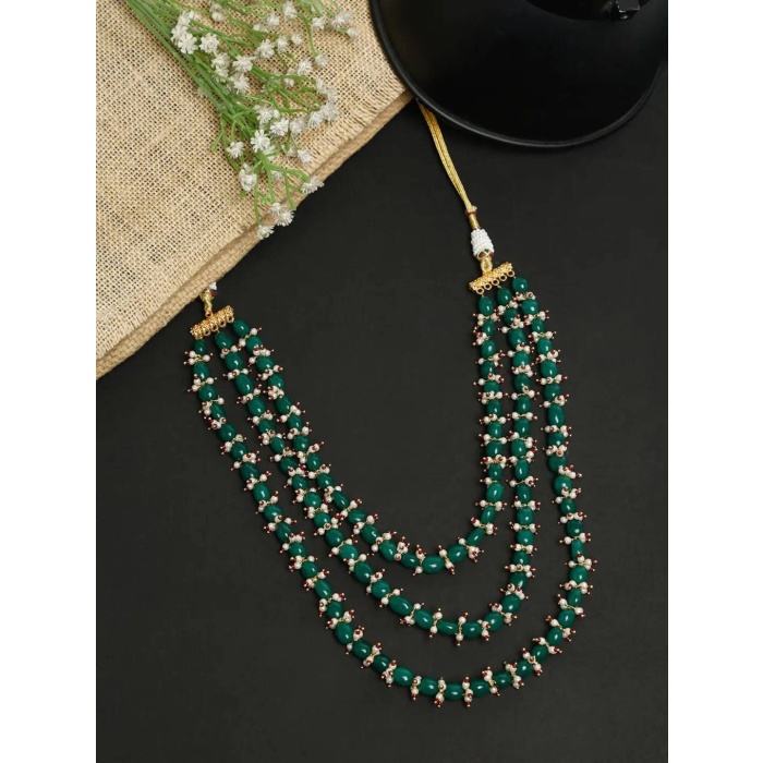 New Three Line Green Emerald Touch Long Necklace, Indian Jewellery, Emerald Jewellery, Indian Necklace, Multi Stand Necklace, New Year Sale | Save 33% - Rajasthan Living 5