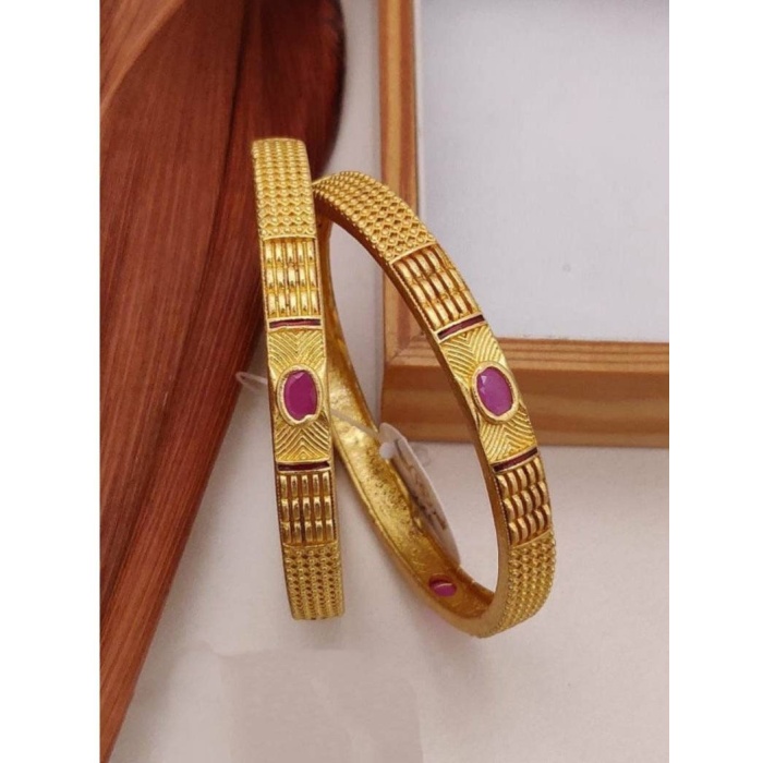 Beautiful Hand Handmade Gold Colour Ruby Stone Designer Bangles, Indian Bangle, Flower Bangle, Wedding Bangle, Indian Jewellery, 2 Pices Set | Save 33% - Rajasthan Living 5