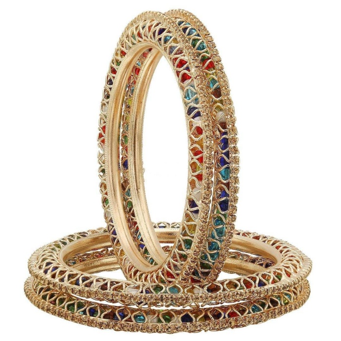 Beautiful Hand Handmade Multi Stone, Designer Bangles, Indian Bangle, Flower Bangle, Wedding Bangle, Indian Jewellery, 4 Pices Set, | Save 33% - Rajasthan Living 6
