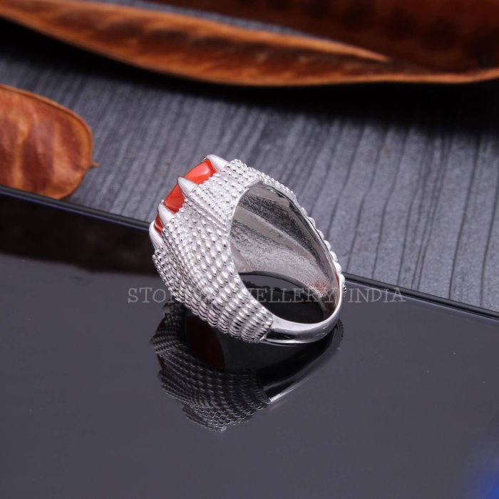925 Sterling Silver Natural Red Coral Ring, Handmade Carved Silver, Valentine’s Day Gift for Man’s, Oval Shape Natural Coral, Customised | Save 33% - Rajasthan Living 8