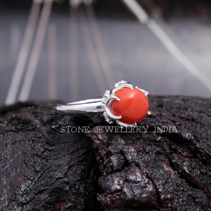 925 Sterling Silver Natural Red Coral Ring, Handmade Carved Silver, Valentine’s Day Gift for Man’s, Round Shape Natural Coral, Customised | Save 33% - Rajasthan Living 7
