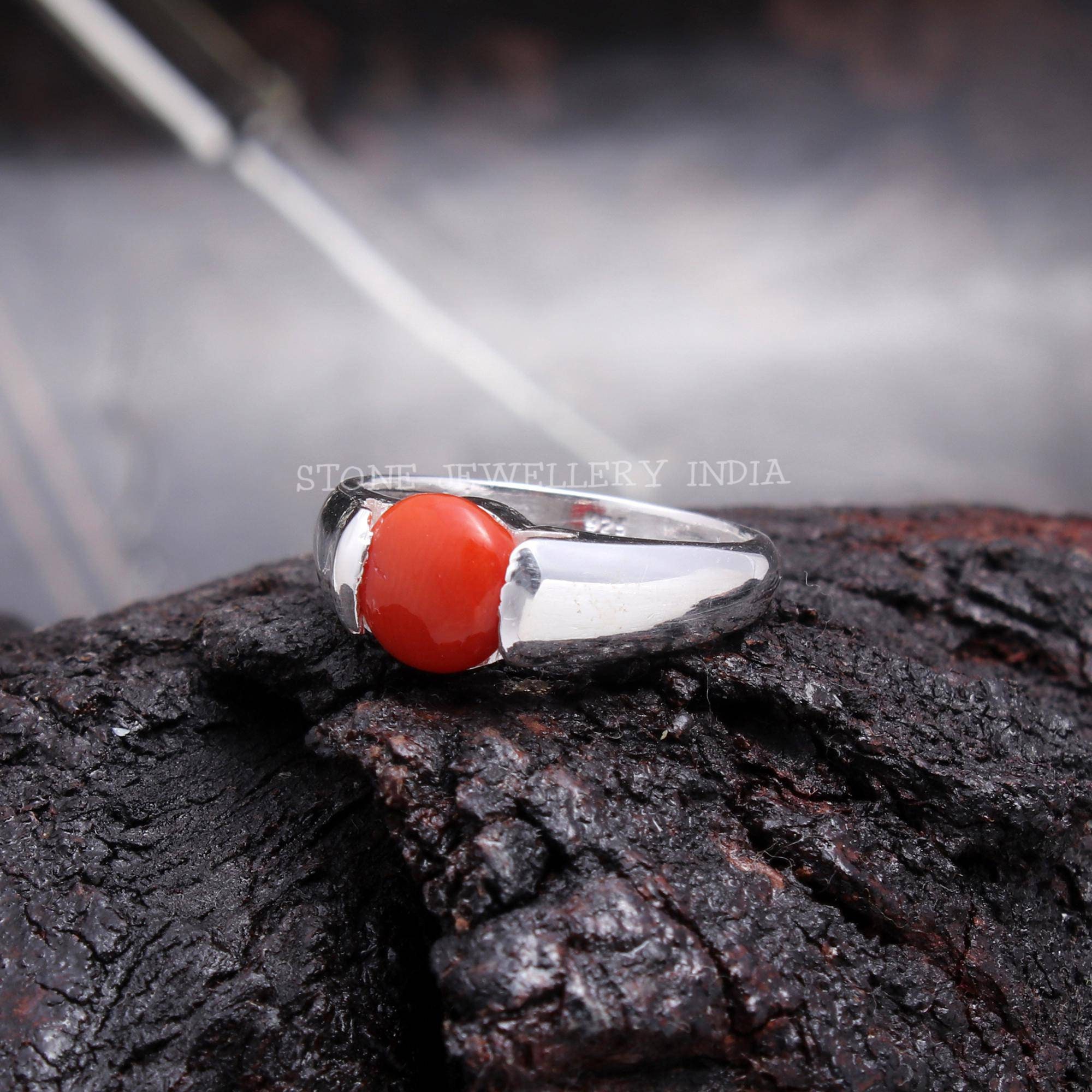Buy Artisan red coral ring, Oval red coral gemstone silver ring online at  aStudio1980.com