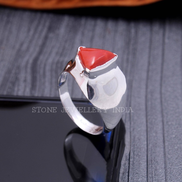 925 Sterling Silver Natural Red Coral Ring, Handmade Carved Silver, Valentine’s Day Gift for Man’s, Trilliant Shape Natural Coral,customised | Save 33% - Rajasthan Living 7