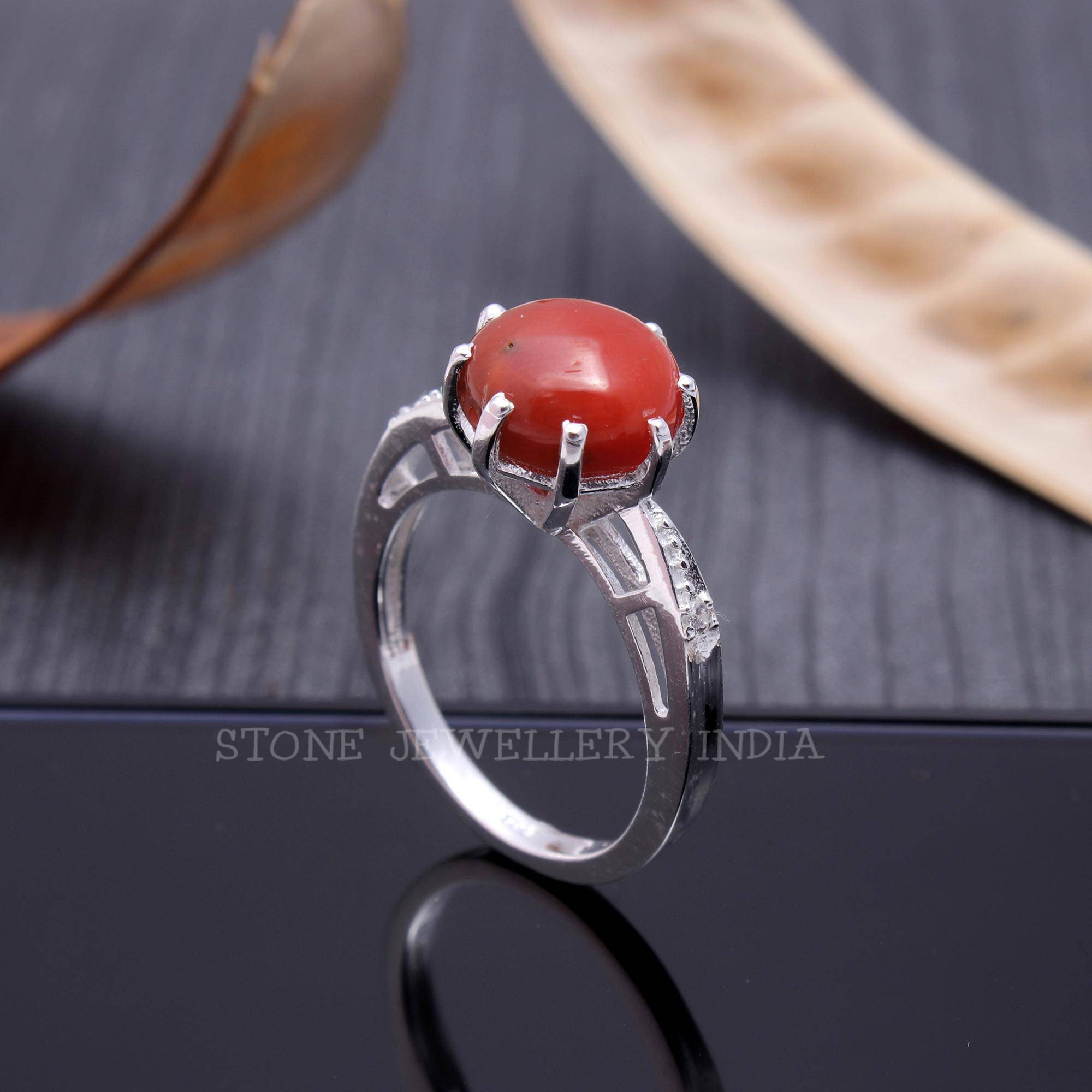 Natural Red Coral (Moonga) Ring With Gold 3.700Gm (Moonga Size 6.0 Ratti  Very good Quality) with Lab Certificate – Asdelo