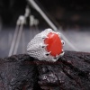 925 Sterling Silver Natural Red Coral Ring, Handmade Carved Silver, Valentine’s Day Gift for Man’s, Oval Shape Natural Coral, Customised | Save 33% - Rajasthan Living 9