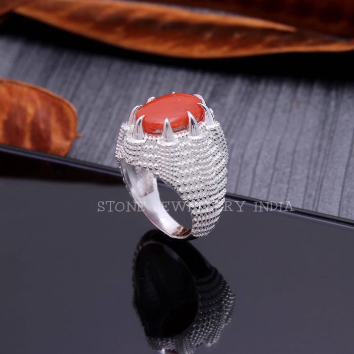925 Sterling Silver Natural Red Coral Ring, Handmade Carved Silver, Valentine’s Day Gift for Man’s, Oval Shape Natural Coral, Customised | Save 33% - Rajasthan Living 6