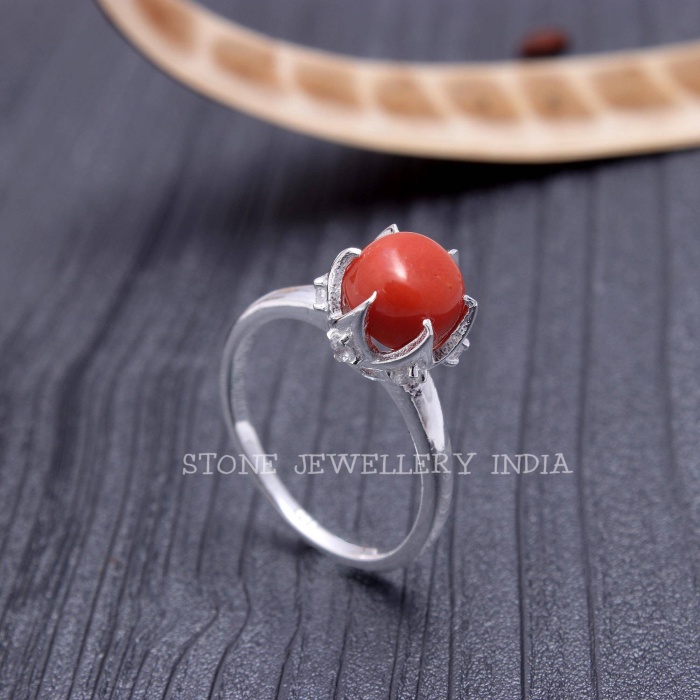 925 Sterling Silver Natural Red Coral Ring, Handmade Carved Silver, Valentine’s Day Gift for Man’s, Round Shape Natural Coral, Customised | Save 33% - Rajasthan Living 5
