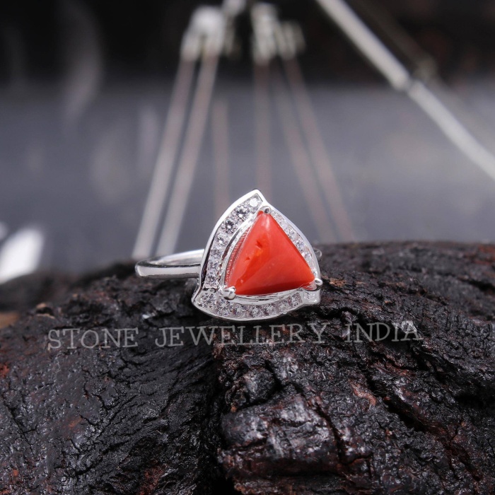 925 Sterling Silver Natural Red Coral Ring, Handmade Carved Silver, Valentine’s Day Gift for Man’s, Trilliant Shape Natural Coral,customised | Save 33% - Rajasthan Living 6