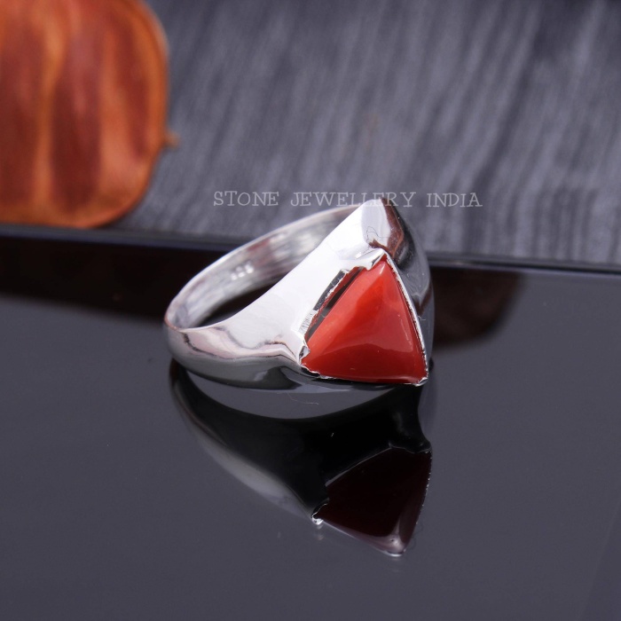 925 Sterling Silver Natural Red Coral Ring, Handmade Carved Silver, Valentine’s Day Gift for Man’s, Trilliant Shape Natural Coral,customised | Save 33% - Rajasthan Living 5