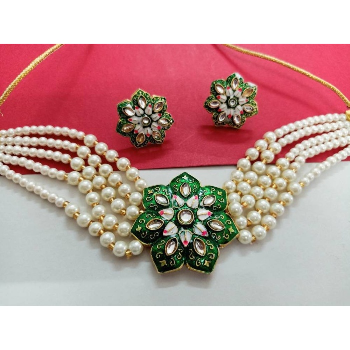Elegant Kundan Choker Set/pastel Kundan Choker/designer Kundan Choker Set/pastel Color Kundan Set/simple Kundan Set/flower Kundan Set/ Green | Save 33% - Rajasthan Living 8
