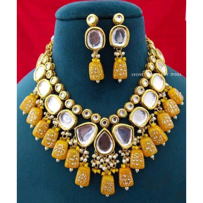 Heavy Meenakari Jadau Kundan Handmade Kundan Bridal Choker Set, Tanjore Semiprecious Stone Kundan Necklace, Customizable Indian Jewelry Set | Save 33% - Rajasthan Living 6