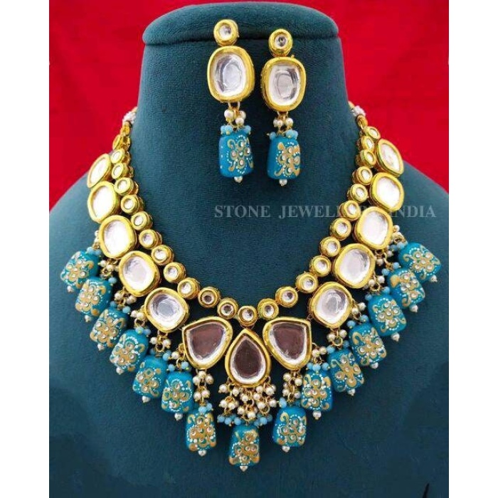 Heavy Meenakari Jadau Kundan Handmade Kundan Bridal Choker Set, Tanjore Semiprecious Stone Kundan Necklace, Customizable Indian Jewelry Set | Save 33% - Rajasthan Living 8