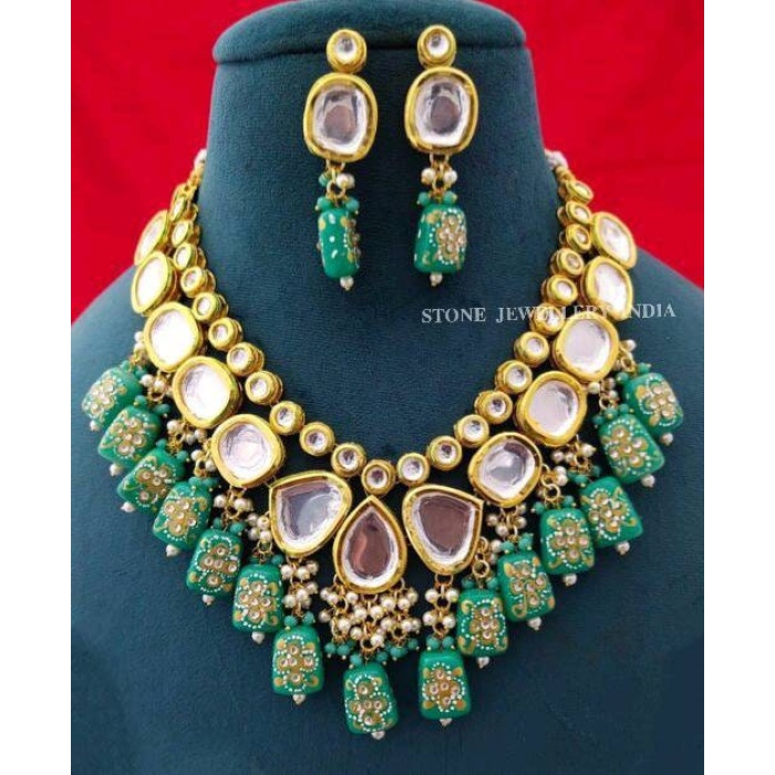 Heavy Meenakari Jadau Kundan Handmade Kundan Bridal Choker Set, Tanjore Semiprecious Stone Kundan Necklace, Customizable Indian Jewelry Set | Save 33% - Rajasthan Living 10