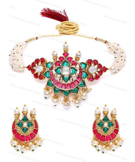 Indian Kundan Choker/ Indian Jewelry/ Indian Necklace/ Indian Choker/ Indian Wedding Necklace Set/ Kundan Choker/Party Wear Set, Multicolor | Save 33% - Rajasthan Living