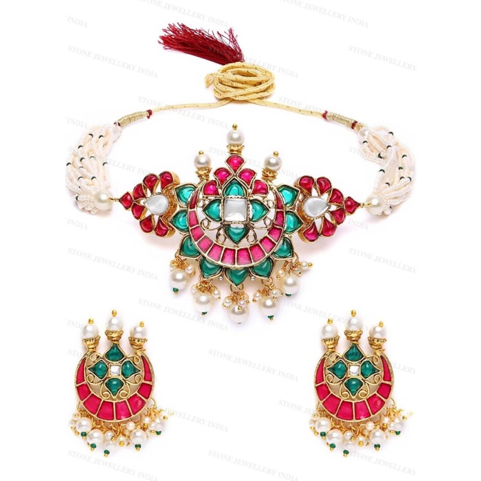 Indian Kundan Choker/ Indian Jewelry/ Indian Necklace/ Indian Choker/ Indian Wedding Necklace Set/ Kundan Choker/Party Wear Set, Multicolor | Save 33% - Rajasthan Living 5