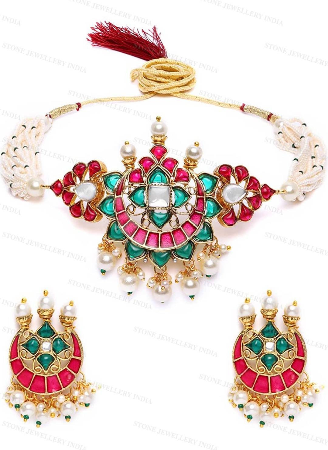 Indian Kundan Choker/ Indian Jewelry/ Indian Necklace/ Indian Choker/ Indian Wedding Necklace Set/ Kundan Choker/Party Wear Set, Multicolor | Save 33% - Rajasthan Living 12