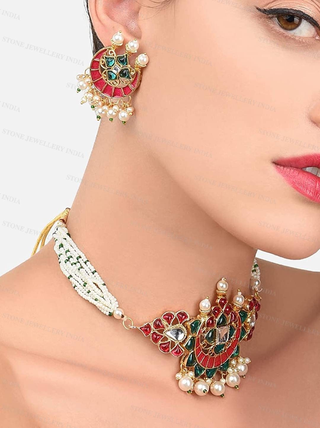 Indian Kundan Choker/ Indian Jewelry/ Indian Necklace/ Indian Choker/ Indian Wedding Necklace Set/ Kundan Choker/Party Wear Set, Multicolor | Save 33% - Rajasthan Living 14