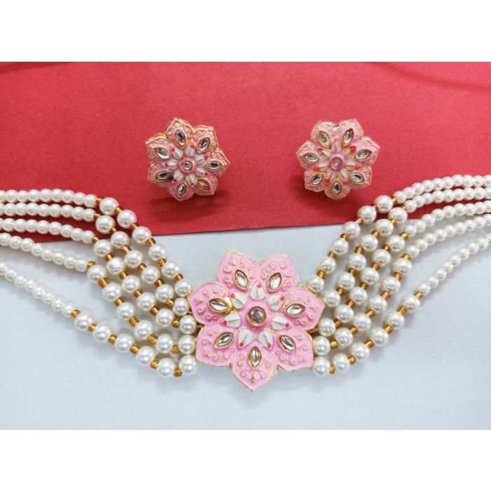 Elegant Kundan Choker Set/pastel Kundan Choker/designer Kundan Choker Set/pastel Color Kundan Set/simple Kundan Set/flower Kundan Set/ Pink | Save 33% - Rajasthan Living 5