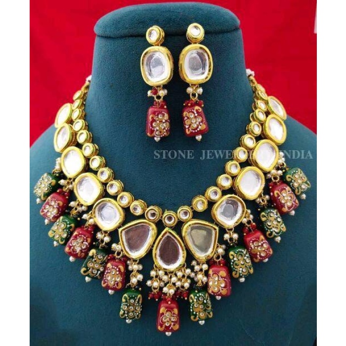 Heavy Meenakari Jadau Kundan Handmade Kundan Bridal Choker Set, Tanjore Semiprecious Stone Kundan Necklace, Customizable Indian Jewelry Set | Save 33% - Rajasthan Living 12