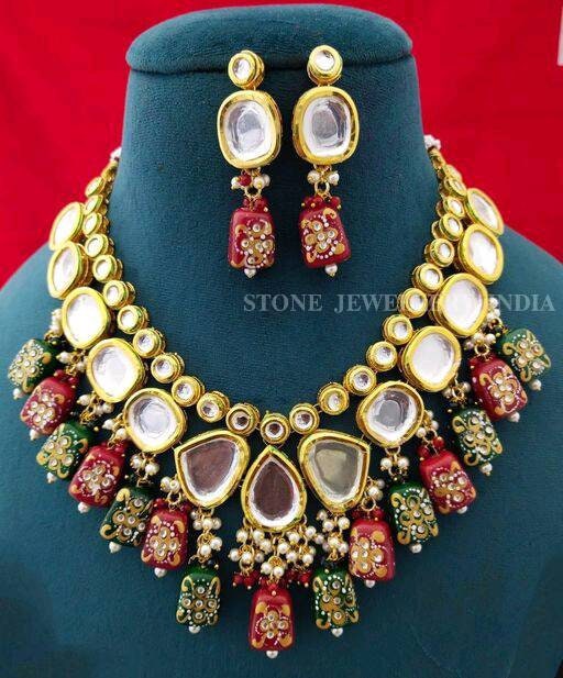 Heavy Meenakari Jadau Kundan Handmade Kundan Bridal Choker Set, Tanjore Semiprecious Stone Kundan Necklace, Customizable Indian Jewelry Set | Save 33% - Rajasthan Living 21