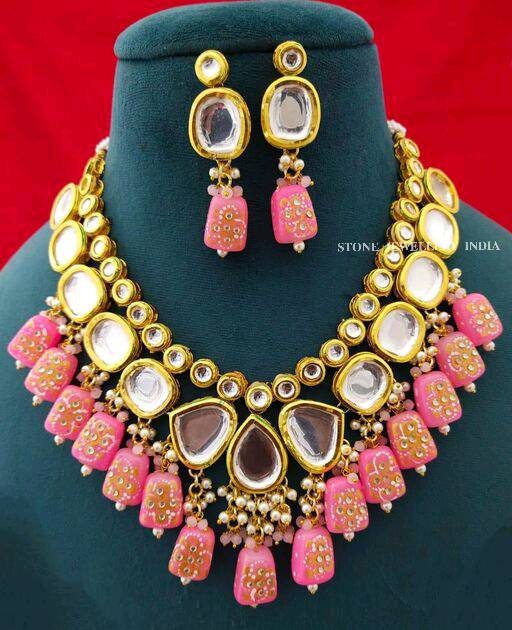 Heavy Meenakari Jadau Kundan Handmade Kundan Bridal Choker Set, Tanjore Semiprecious Stone Kundan Necklace, Customizable Indian Jewelry Set | Save 33% - Rajasthan Living 14