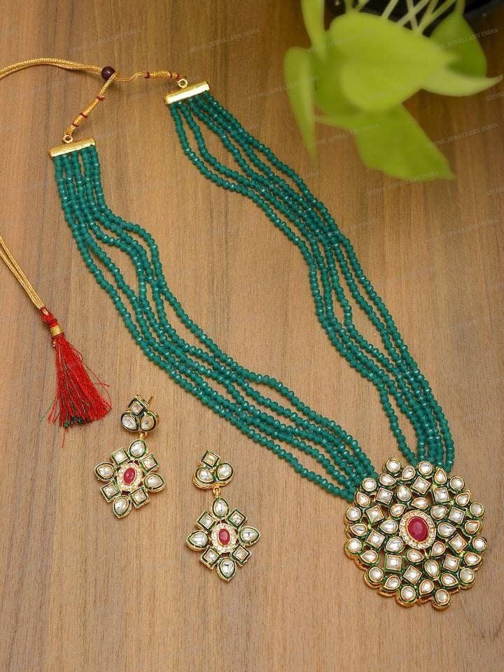 Long Polki Necklace – Pakistani Jewelry – Kundan Necklace Set W/earrings – Indian Wedding Bridal Jewelry – Semiprecious Gray Beaded Necklace | Save 33% - Rajasthan Living 12