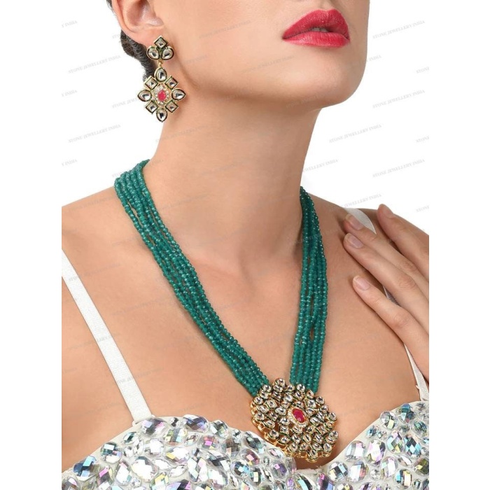 Long Polki Necklace – Pakistani Jewelry – Kundan Necklace Set W/earrings – Indian Wedding Bridal Jewelry – Semiprecious Gray Beaded Necklace | Save 33% - Rajasthan Living 8