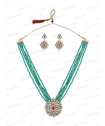 Long Polki Necklace – Pakistani Jewelry – Kundan Necklace Set W/earrings – Indian Wedding Bridal Jewelry – Semiprecious Gray Beaded Necklace | Save 33% - Rajasthan Living 3