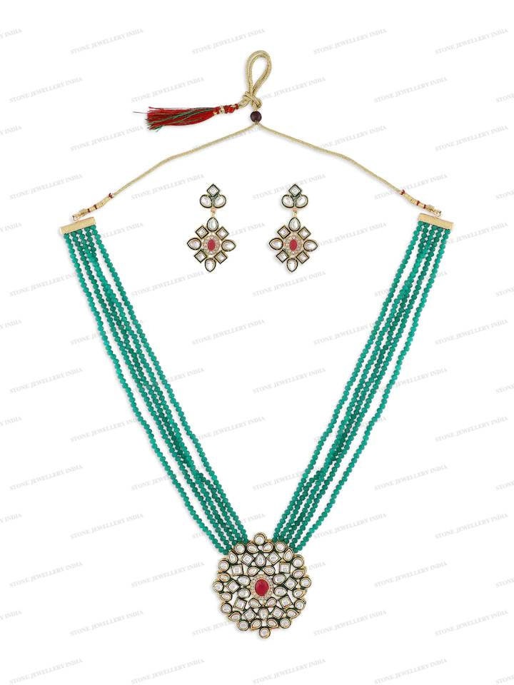 Long Polki Necklace – Pakistani Jewelry – Kundan Necklace Set W/earrings – Indian Wedding Bridal Jewelry – Semiprecious Gray Beaded Necklace | Save 33% - Rajasthan Living 13