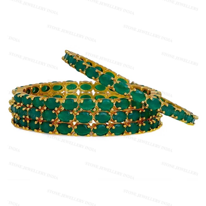 Beautiful Gold Plated Emerald Green Stone Bangles -Wedding Bridal Jewelry -Bridesmaid Gift -Designer Pearl Bangles -Indian Ethnic Bangle | Save 33% - Rajasthan Living 5