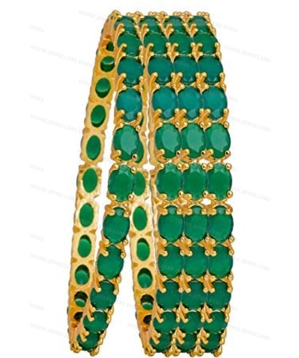 Beautiful Gold Plated Emerald Green Stone Bangles -Wedding Bridal Jewelry -Bridesmaid Gift -Designer Pearl Bangles -Indian Ethnic Bangle | Save 33% - Rajasthan Living 3