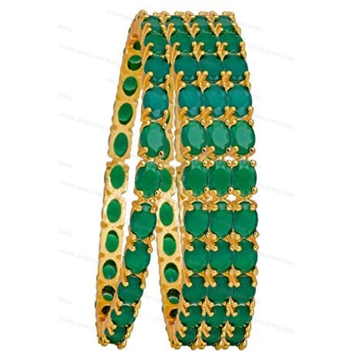 Beautiful Gold Plated Emerald Green Stone Bangles -Wedding Bridal Jewelry -Bridesmaid Gift -Designer Pearl Bangles -Indian Ethnic Bangle | Save 33% - Rajasthan Living 6