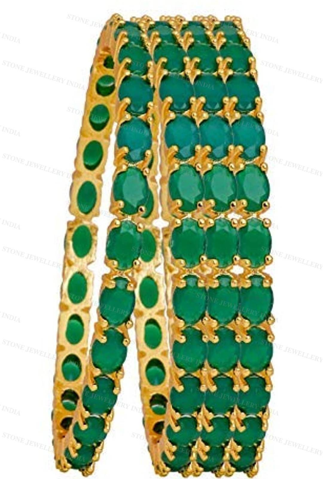 Beautiful Gold Plated Emerald Green Stone Bangles -Wedding Bridal Jewelry -Bridesmaid Gift -Designer Pearl Bangles -Indian Ethnic Bangle | Save 33% - Rajasthan Living 10