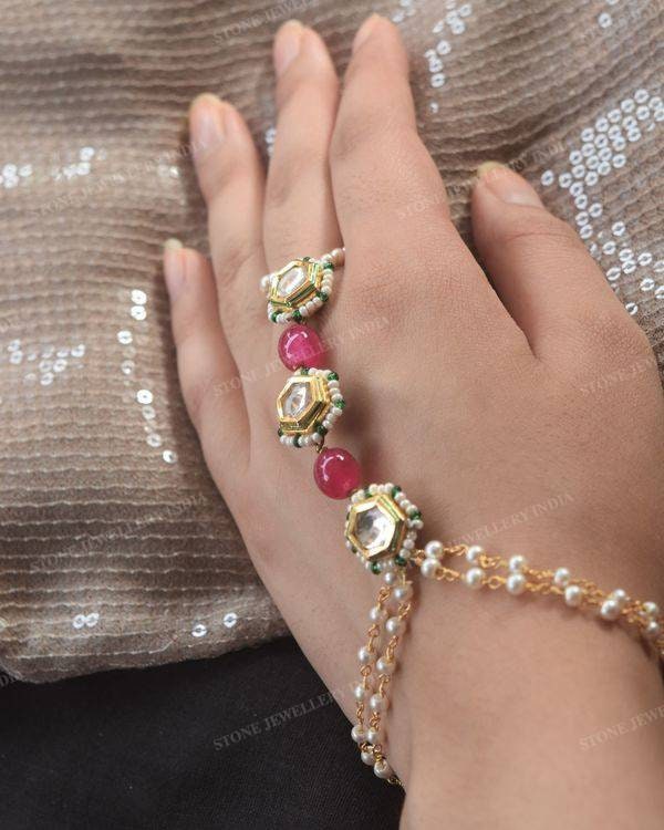 Kundan Bracelet/ Polki Haath Phool /Hath Panja/ Adjustable Bracelet/ Finger Bracelet /Indian Bridal Jewellery/ Hand Harness /Dulhan Barclet | Save 33% - Rajasthan Living 7