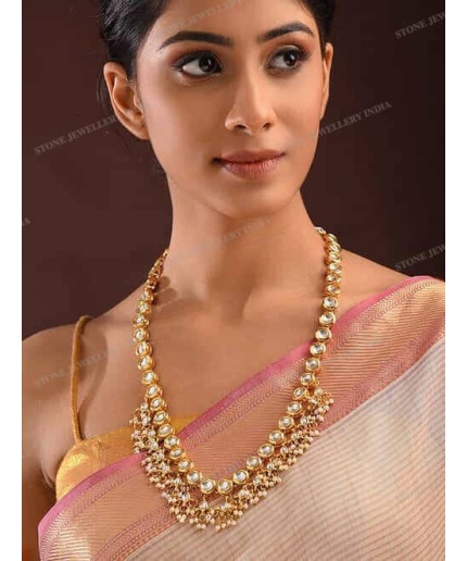 Long Kundan Polki Necklace- Pakistani Jewelry- Kundan Necklace Set W/earring-indian Wedding Bridal Jewelry Semiprecious Onyx Beaded Necklace | Save 33% - Rajasthan Living
