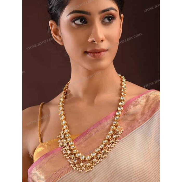 Long Kundan Polki Necklace- Pakistani Jewelry- Kundan Necklace Set W/earring-indian Wedding Bridal Jewelry Semiprecious Onyx Beaded Necklace | Save 33% - Rajasthan Living 5