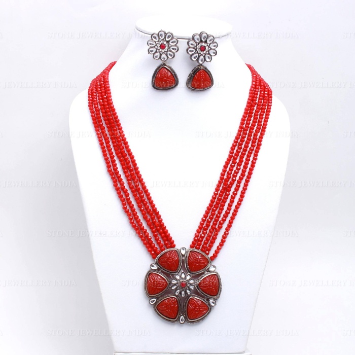 New Flower Long Bridal Necklace Earrings, Long Necklace Rani Haar Pearls Bollywood Jewellery Set, Party Wear Necklace, Statement Set | Save 33% - Rajasthan Living 6