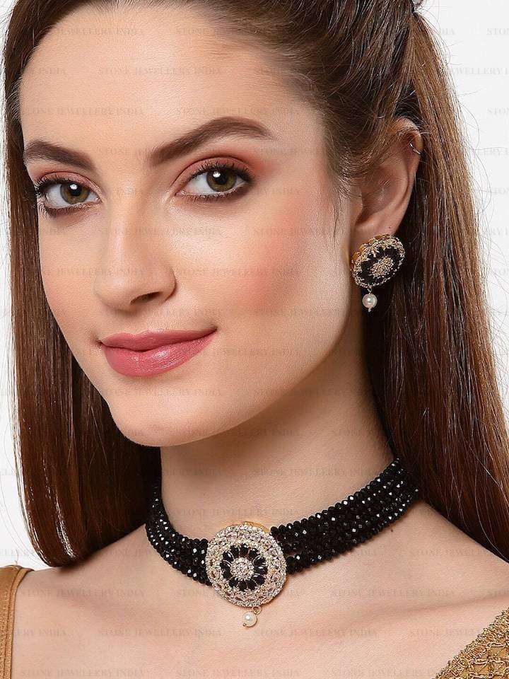 Indian Jewelry,kundan Choker Necklace,Wedding Jewelry,Indian Choker,Indian Kundan Necklace Set,American Diamond Black Choker With Earrings | Save 33% - Rajasthan Living 16