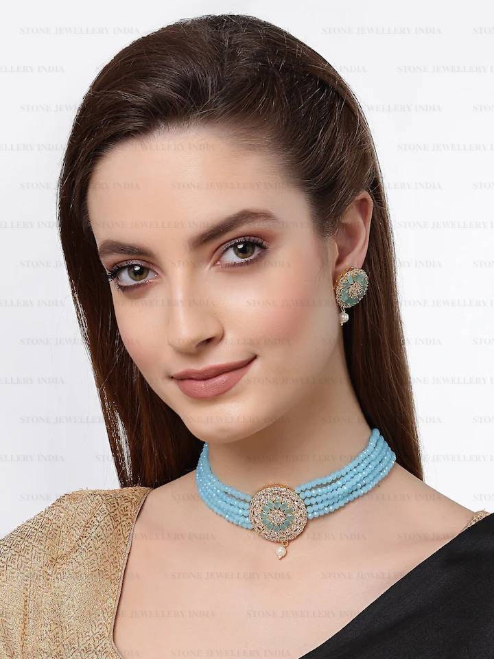 Indian Jewelry,kundan Choker Necklace,Wedding Jewelry,Indian Choker,Indian Kundan Necklace Set,American Diamond cz Choker With Earrings | Save 33% - Rajasthan Living 13