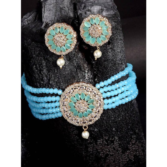 Indian Jewelry,kundan Choker Necklace,Wedding Jewelry,Indian Choker,Indian Kundan Necklace Set,American Diamond cz Choker With Earrings | Save 33% - Rajasthan Living 5