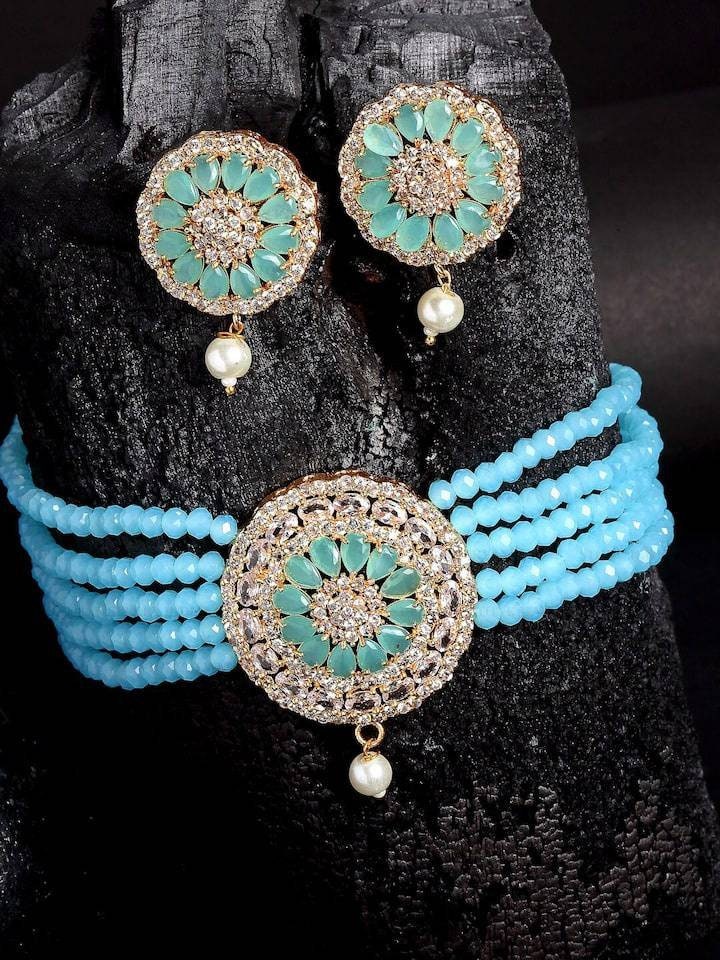 Indian Jewelry,kundan Choker Necklace,Wedding Jewelry,Indian Choker,Indian Kundan Necklace Set,American Diamond cz Choker With Earrings | Save 33% - Rajasthan Living 12