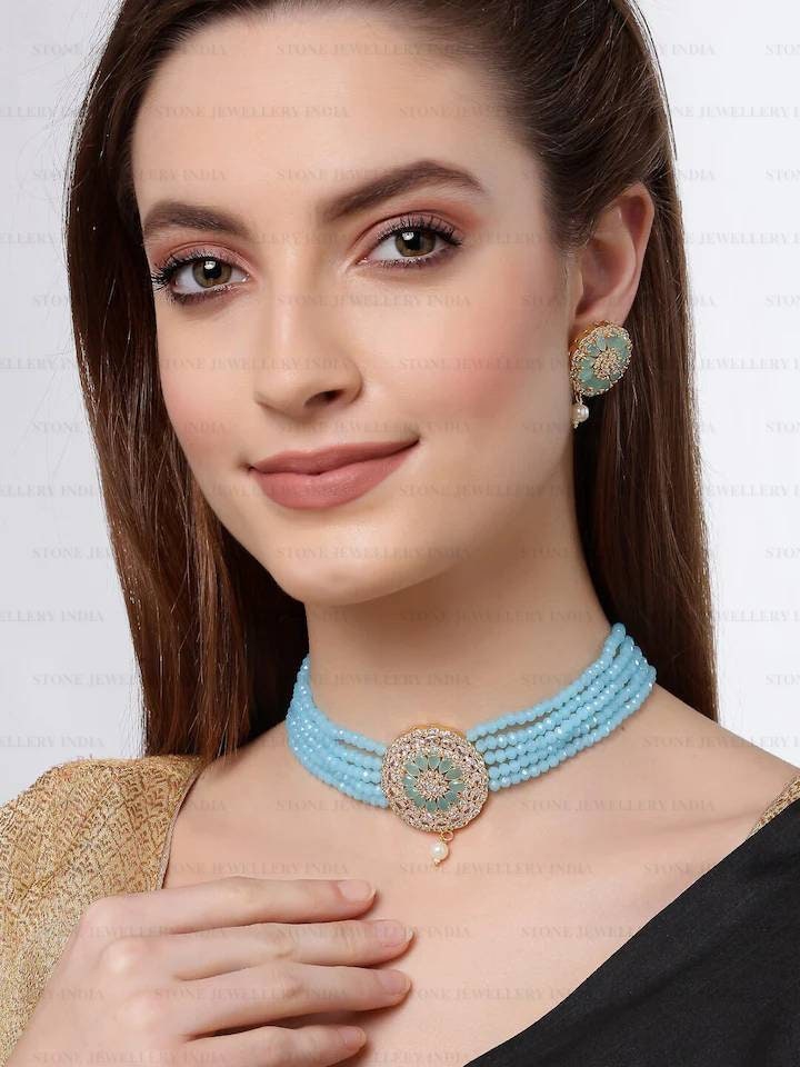 Indian Jewelry,kundan Choker Necklace,Wedding Jewelry,Indian Choker,Indian Kundan Necklace Set,American Diamond cz Choker With Earrings | Save 33% - Rajasthan Living 15