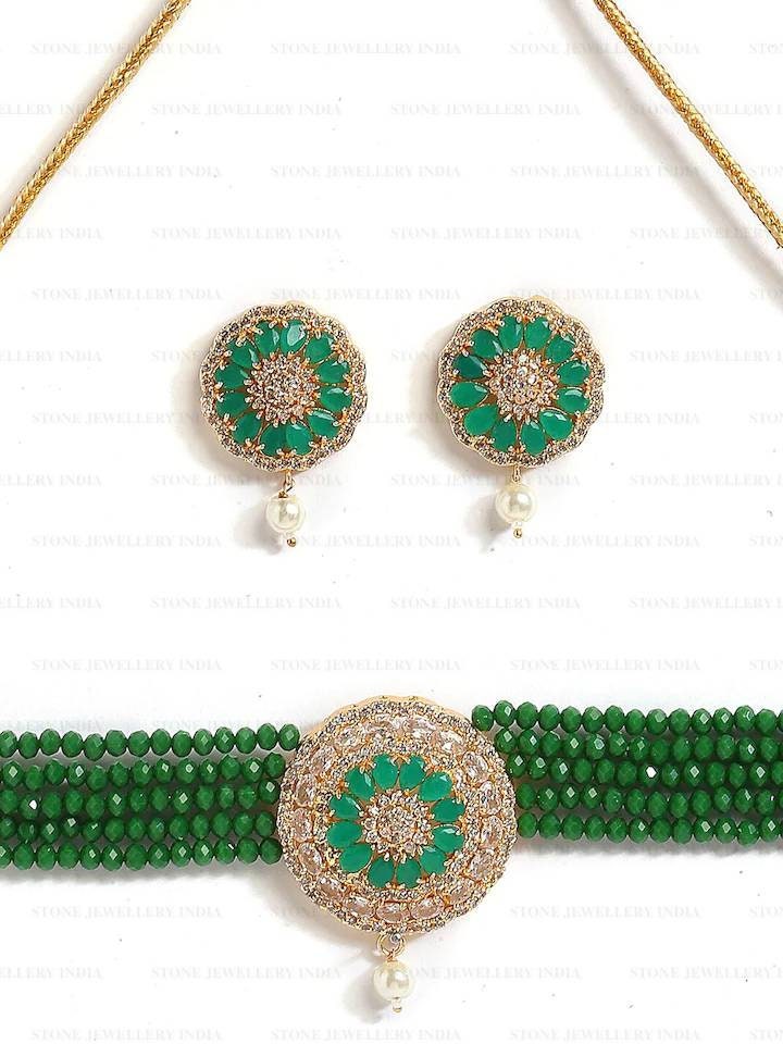 Indian Jewelry,ad Choker Necklace,Wedding Jewelry,Indian Choker,Indian Kundan Necklace Set,American Diamond cz Choker With Earrings | Save 33% - Rajasthan Living 17