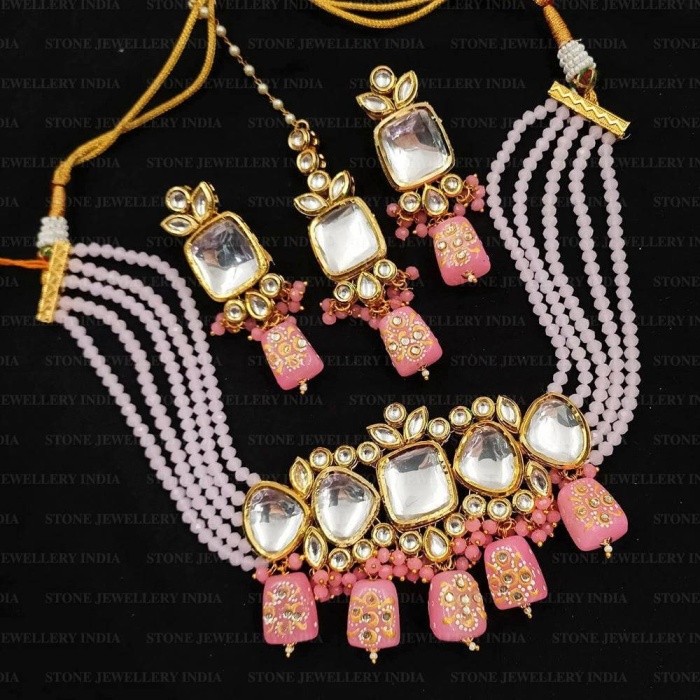 Heavy Meenakari Jadau Kundan Handmade Kundan Bridal Choker Set, Tanjore Semiprecious Stone Kundan Necklace, Customizable Indian Jewelry Set | Save 33% - Rajasthan Living 5