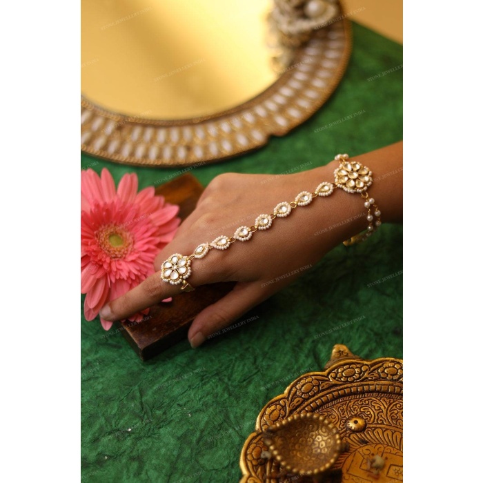 Kundan Bracelet/ Polki Haath Phool /Hath Panja/ Adjustable Bracelet/ Finger Bracelet /Indian Bridal Jewellery/ Hand Harness /Dulhan Barclet | Save 33% - Rajasthan Living 7